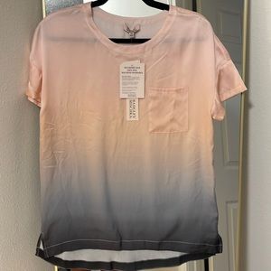 NWT Badgley Mischka Silk Luxury Pajama Pocket Tee in Peach Grey Ombre size XS